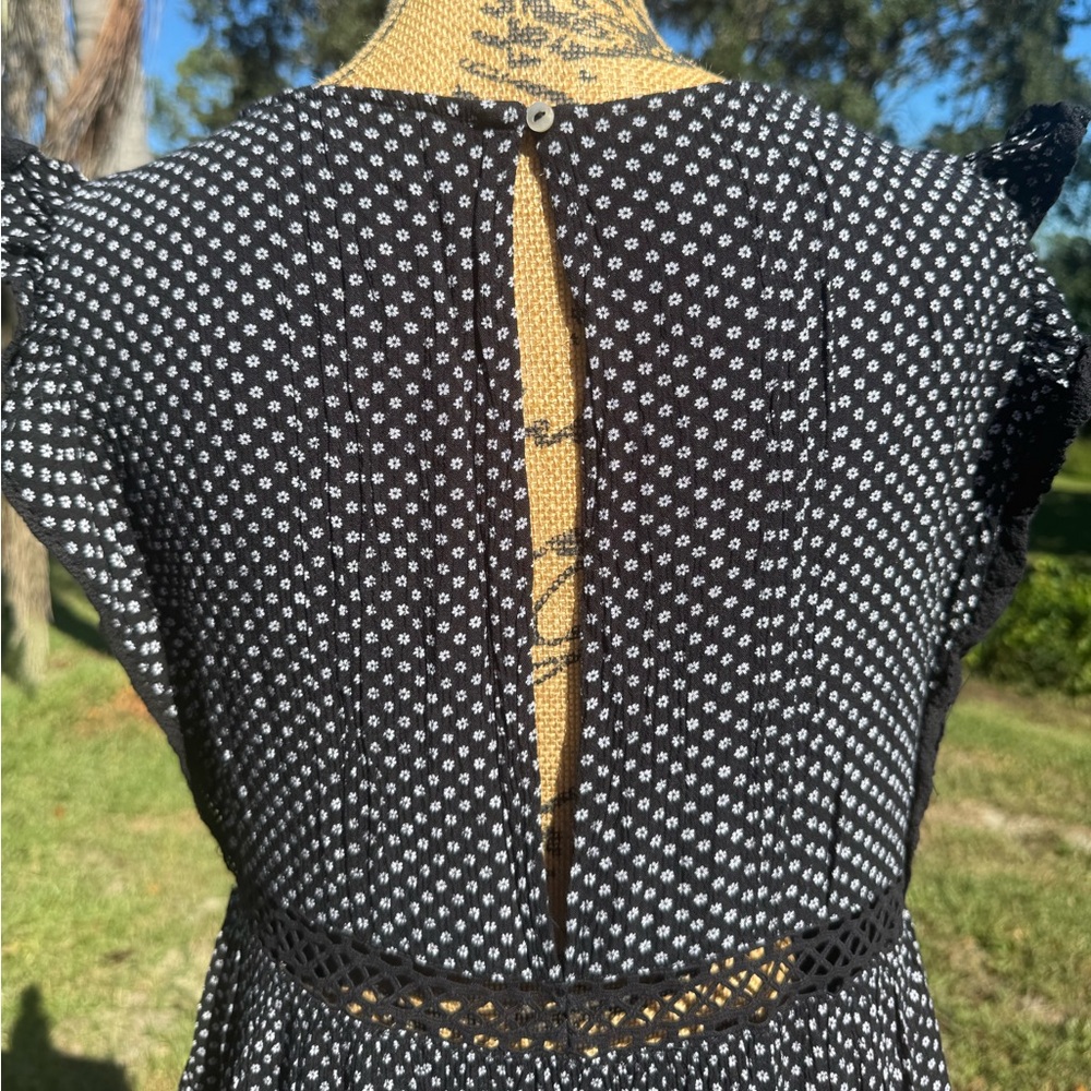 Free People Black and White Floral Mini Retro Kitty Dress Size Medium - Picture 9 of 12